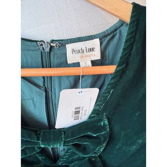 NWT Peach Love California Tarin Velvet Bow Dress in Green Size Small - Picture 4 of 9